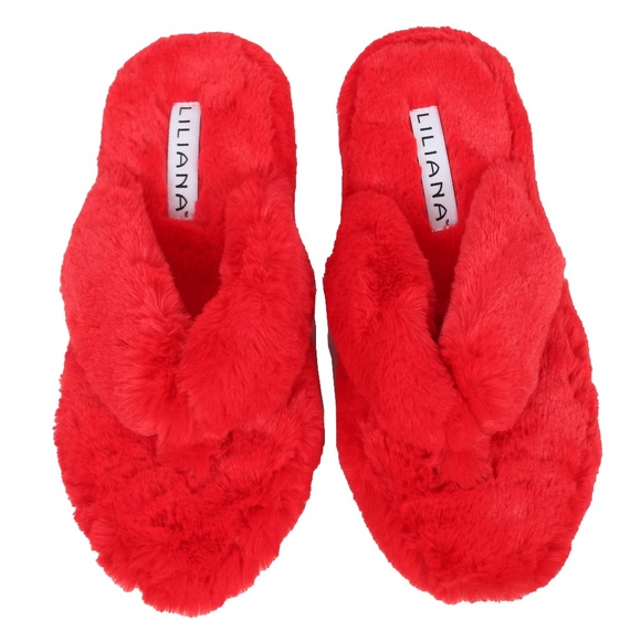 Shoes - Size 5.5 Red Furry Thong Slippers